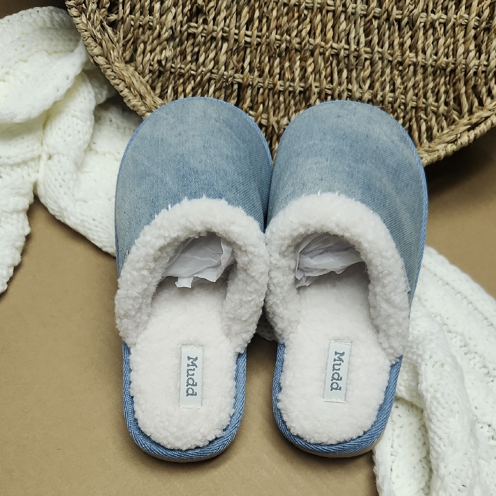 Mudd Blue Denim Fleece-Lined Slippers